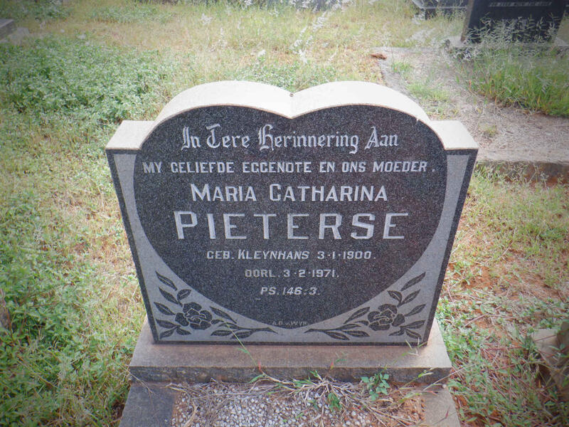 PIETERSE Maria Catharina nee KLEYNHANS 1900-1971