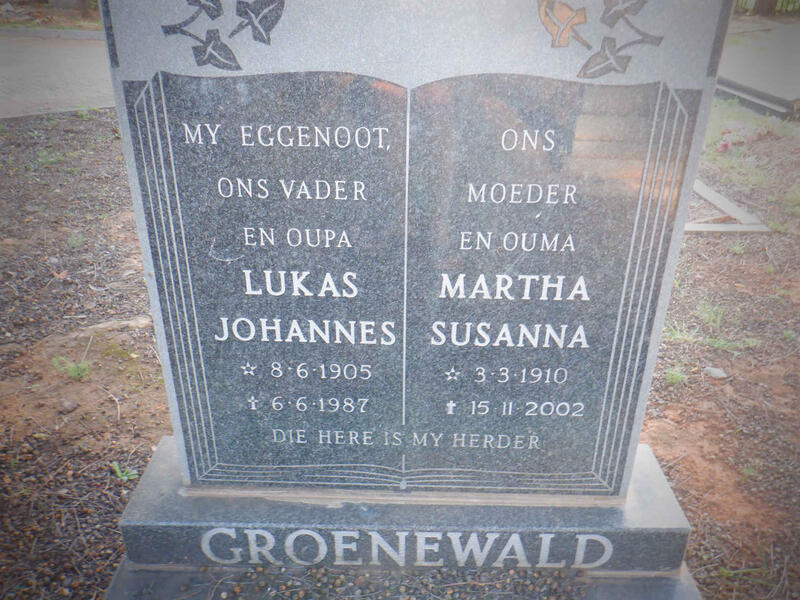 GROENEWALD Lukas Johannes 1905-1987 & Martha Susanna 1910-2002