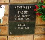 HENRIKSEN Rassie 1948-2014 & Sarie 1946-