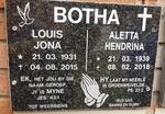 BOTHA Louis Jona 1931-2015 & Aletta Hendrina 1939-2018
