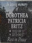 BRITZ Dorothea Patricia 1930-2015