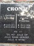 CRONJE Jacobus Daniel 1911-2005 & Wilhemina Jacoba Fredrika 1916-2003