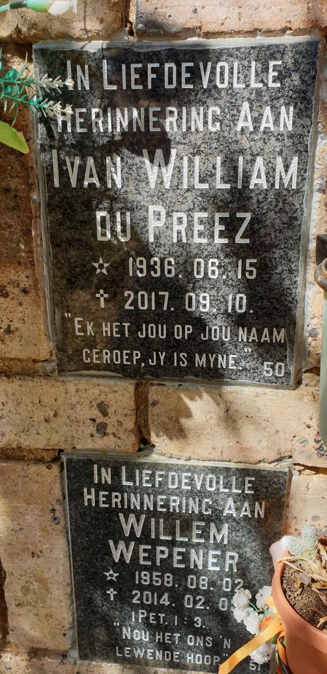 PREEZ Ivan William, du 1936-2017 :: WEPENER Willem 1958-2014