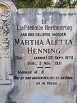 HENNING Martha Aletta nee DU PLESSIS 1874-1951