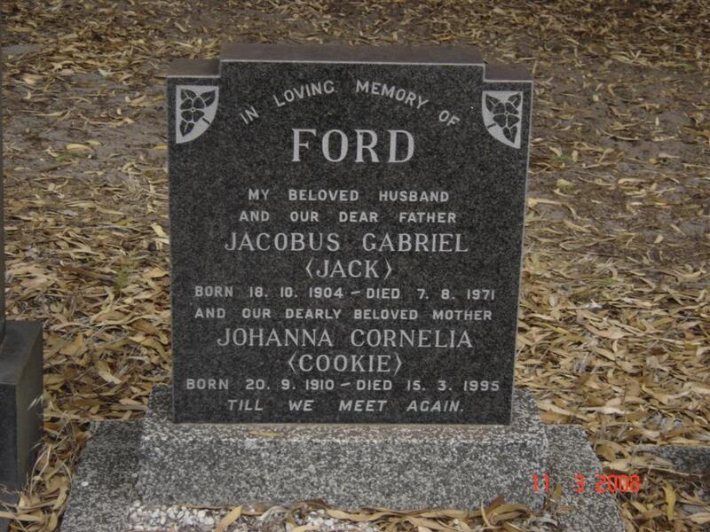 FORD Jacobus Gabriel 1904-1971 & Johanna Cornelia 1910-1995