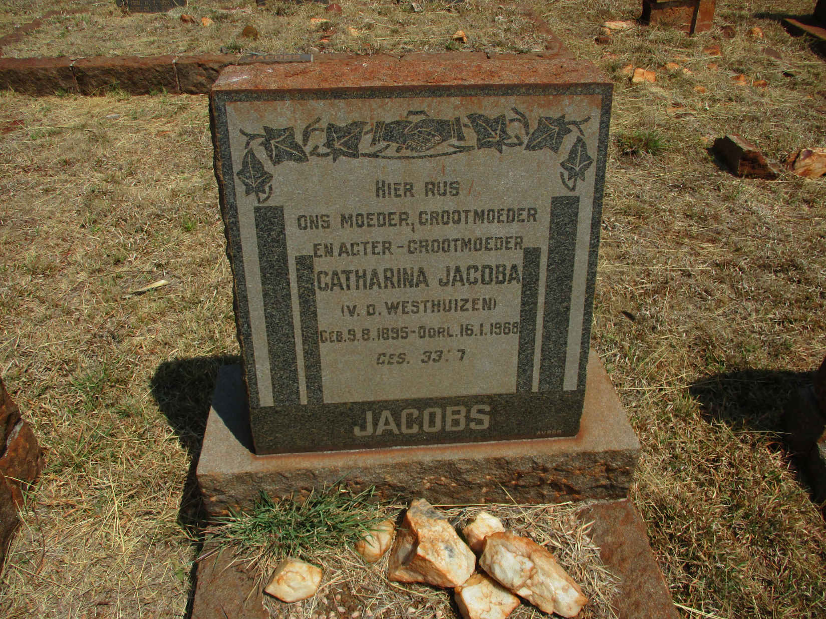 JACOBS Catharina Jacoba nee V.D. WESTHUIZEN 1895-1968