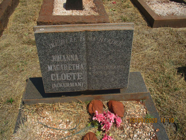 CLOETE Johanna Magaretha nee ACKERMAN 1920-2006