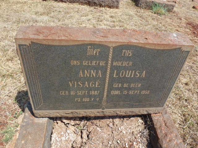 VISAGE Anna Louisa nee DE BEER 1887-1958