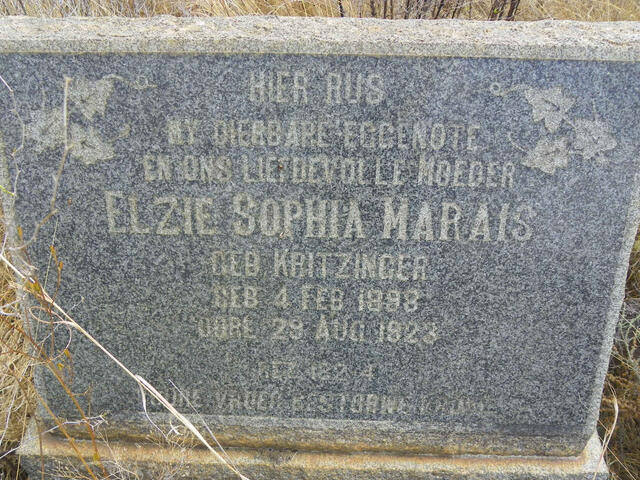 MARAIS Elzie Sophia nee KRITZINGER 1898-1923