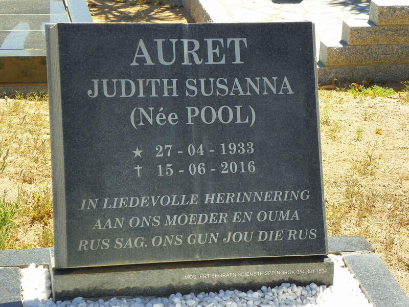 AURET Judith Susanna nee POOL 1933-2016