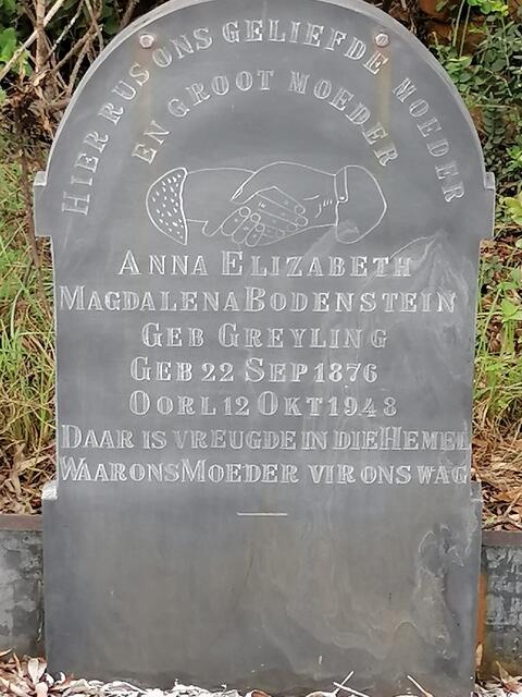 BODENSTEIN Anna Elizabeth Magdalena nee GREYLING 1876-1948