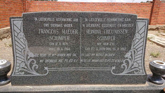 SCHIMPER Francois Maeder 1879-1968 & Hermina Theunissen VAN ZYL 1889-1962