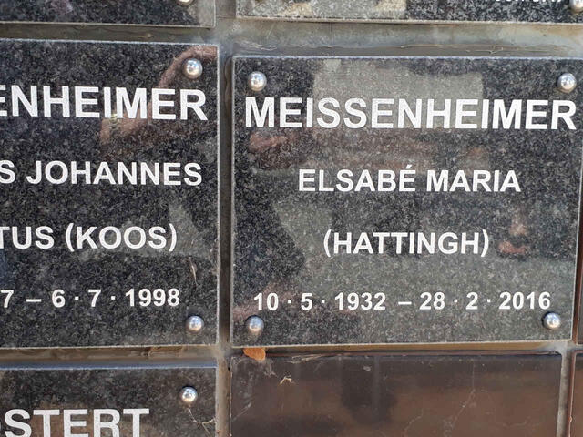 MEISSENHEIMER Jacobus Johannes Albertus 1927-1998 & Elsabe Maria HATTINGH 1932-2016