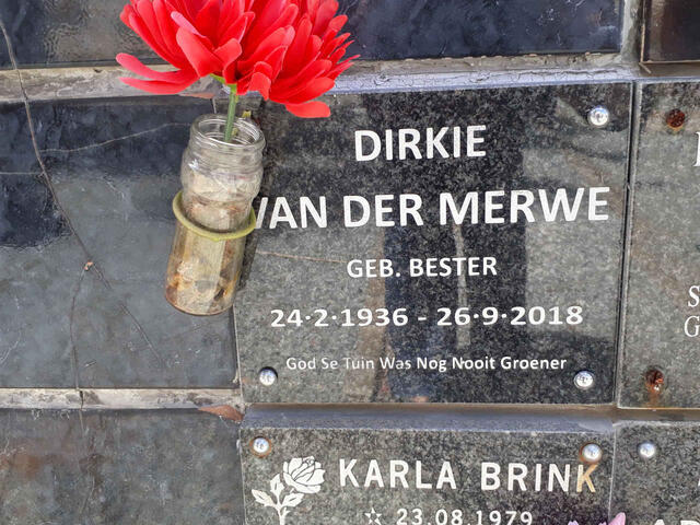 MERWE Dirkie, van der nee BESTER 1936-2018