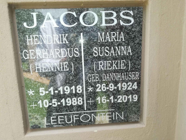 JACOBS Hendrik Gerhardus 1918-1988 & Maria Susanna DANNHAUSER 1924-2019
