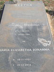 BEETGE Johannes Hermanus 1925-1992 & Maria Elizabetha Johanna 1931-2012