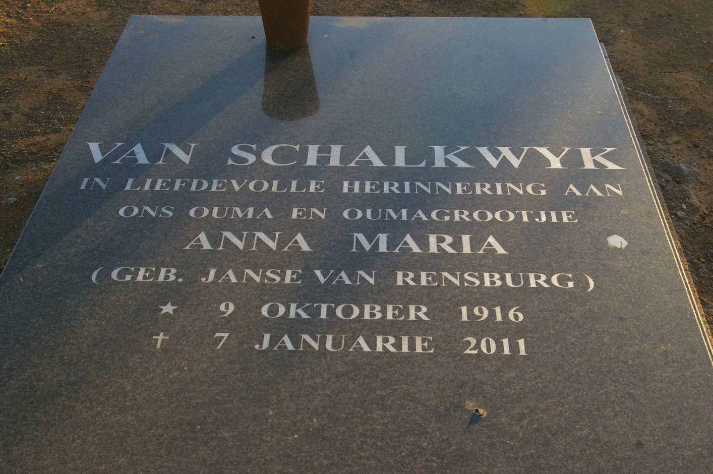 SCHALKWYK Anna Maria, van nee JANSE VAN RENSBURG 1916-2011