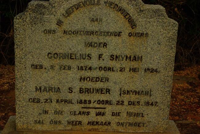 SNYMAN Cornelius F. 1874-1924 & Maria S. BRUWER 1889-1947