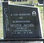 CLAASEN Hester Jacoba formerly MULLER nee MULLER 1905-1989