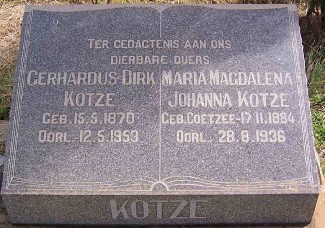 KOTZE Gerhardus Dirk 1870-1953 & Maria Magdalena Johanna COETZEE 1884-1936