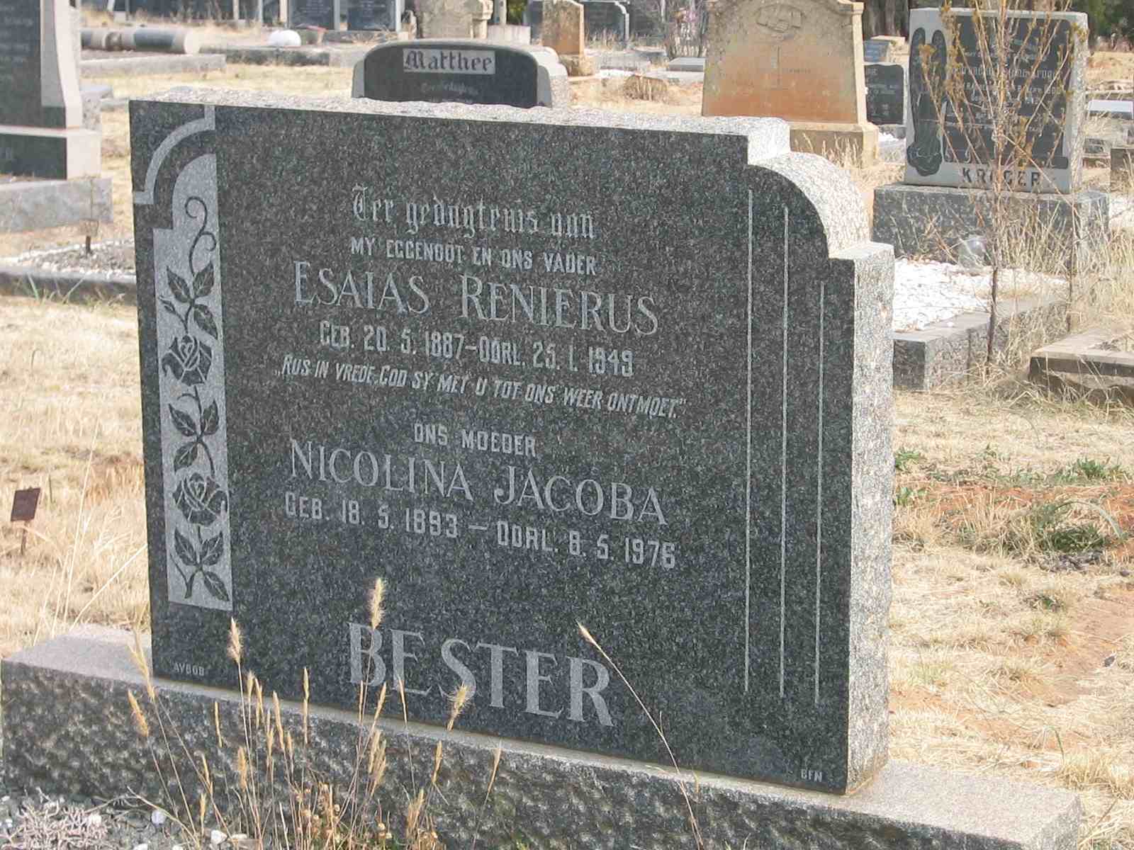 BESTER Esaias Renierus 1887-1949 & Nicolina Jacoba 1893-1976