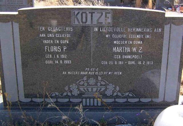 KOTZE Floris P. 1912-1993 & Martha W.Z. SWANEPOEL 1911-1973