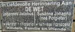 WET Johannes Jacobus, de 1937-2010 & Susanna Johanna POTGIETER 1938-2010