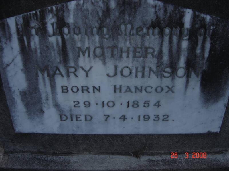 JOHNSON Mary nee HANCOX 1854-1932