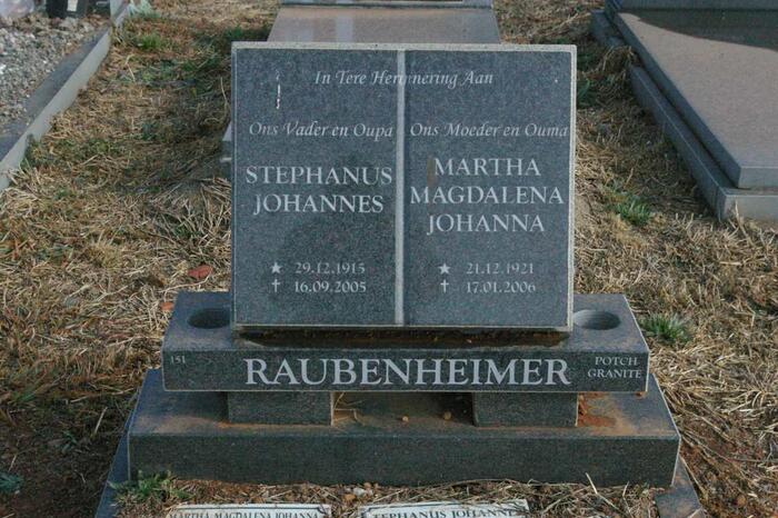 RAUBENHEIMER Stephanus Johannes 1915-2005 & Martha Magdalena Johanna 1921-2006