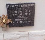 RENSBURG Koning, Janse van 1923-2015 & Irmgard 1930-