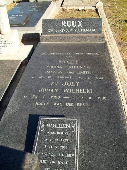 ROUX Johan Wilhelm 1900-1990 & Sophia Catherina Jacoba SMITH 1898-1988 :: ? Roleen nee ROUX 1927-2004