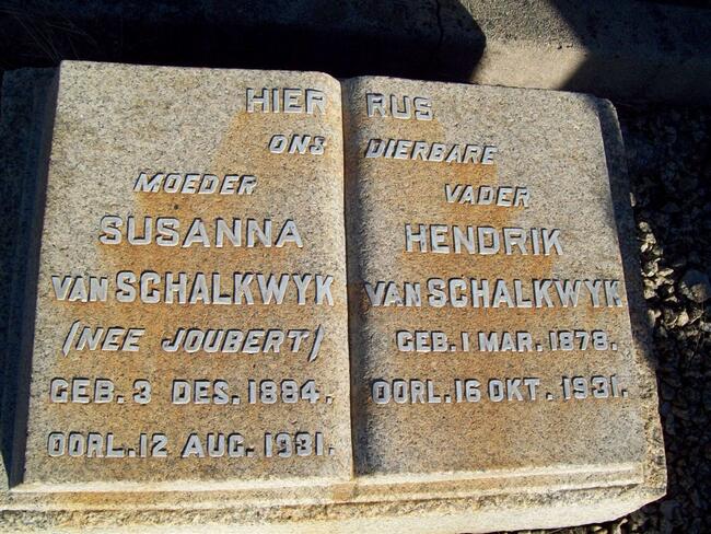 SCHALKWYK Hendrik, van 1878-1931 & Susanna JOUBERT 1884-1931
