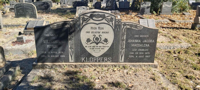 KLOPPERS Stephanus Petrus 1874-1965 & Johanna Jacoba Magdalena GROBLER 1875-1963
