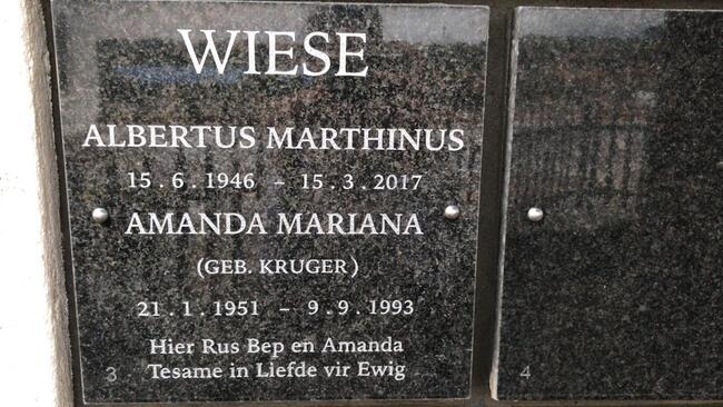 WIESE Albertus Marthinus 1946-2017 & Amanda Mariana KRUGER 1951-1993