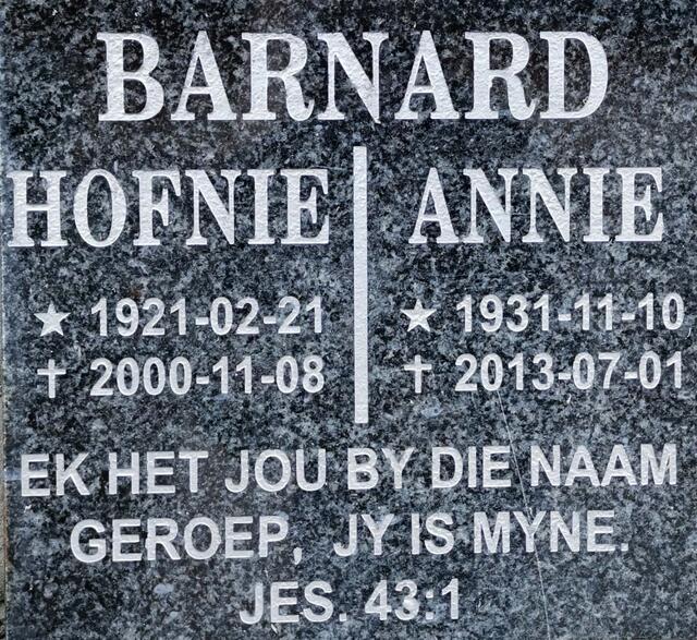 BARNARD Hofnie 1921-2000 & Annie 1931-2013