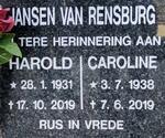RENSBERG Harold, Jansen van 1931-2019 & Caroline 1938-2019