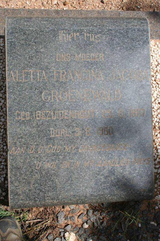 GROENEWALD Aletta Francina Jacoba nee BEZUIDENHOUT 1887-1960