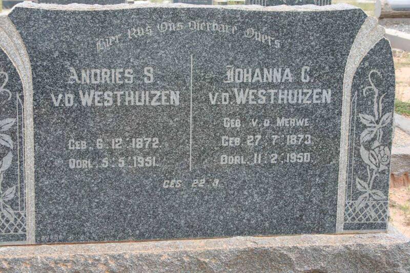 WESTHUIZEN Andries S., v.d. 1872-1951 & Johanna C. V.D. MERWE 1873-1950