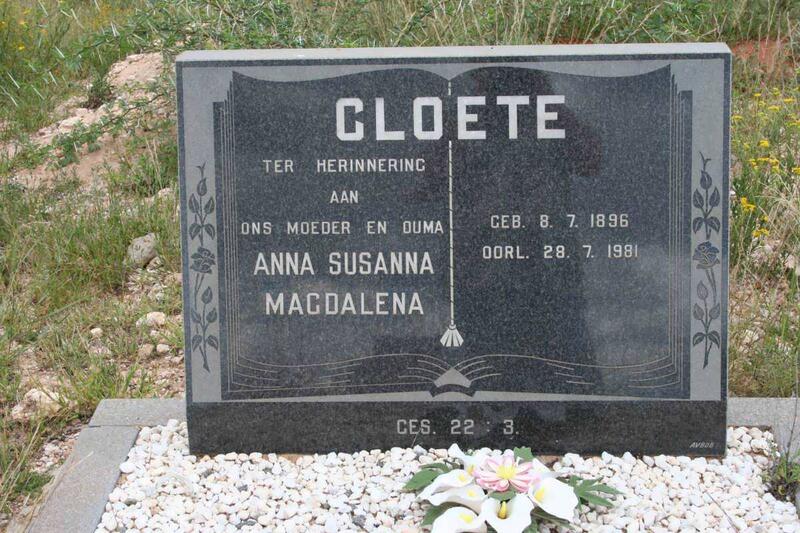 CLOETE Anna Susanna Magdalena 1896-1981