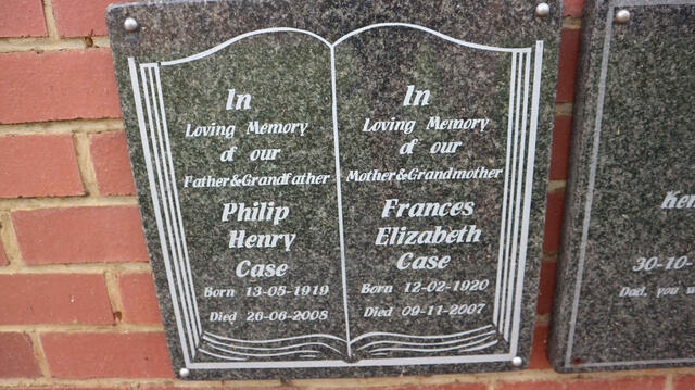 CASE Philip Henry 1919-2008 & Frances Elizabeth 1920-2007