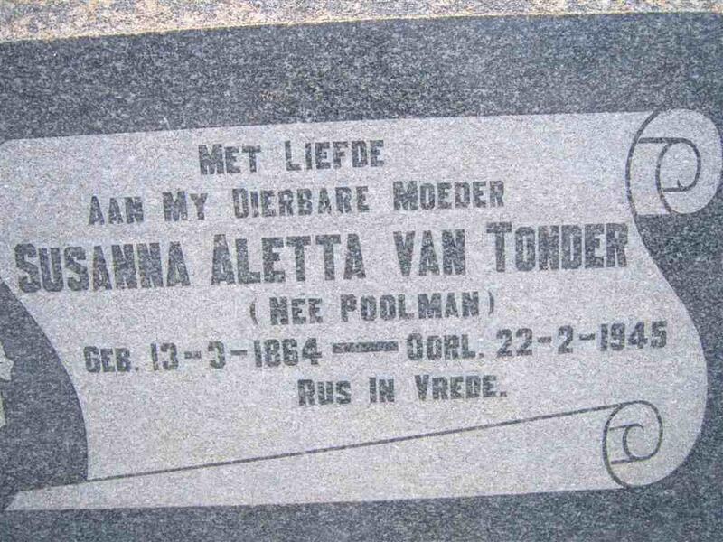 TONDER Susanna Aletta, van nee POOLMAN 1864-1945