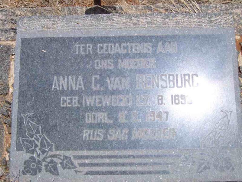 RENSBURG Anna G., van nee WEWEGE 1893-1947