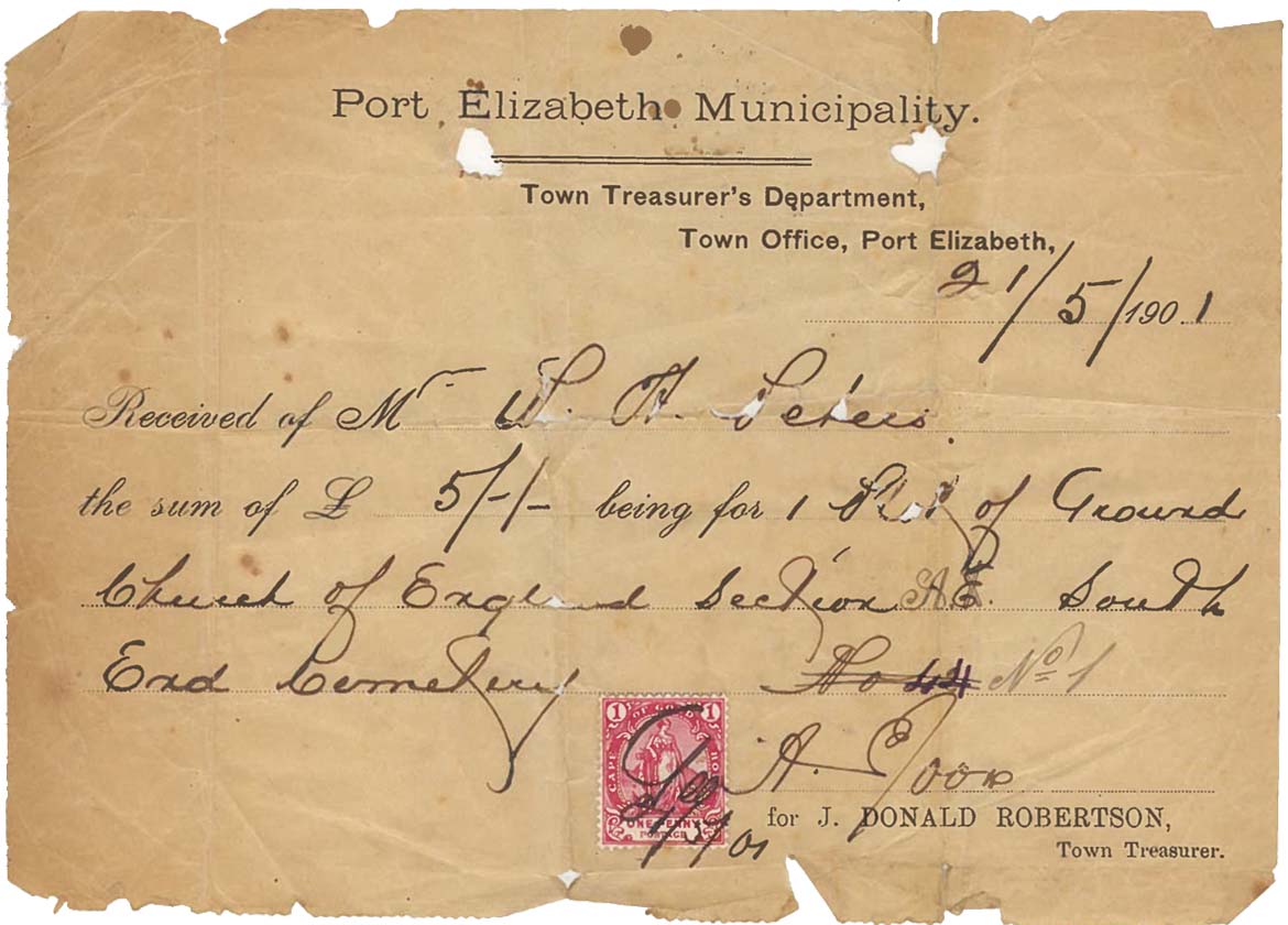 02 - Receipt for the purchase of a plot in South End Cemetery