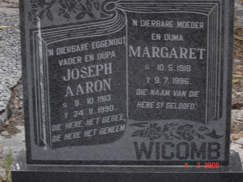 WICOMB Joseph Aaron 1913-1990 & Margaret 1918-1996
