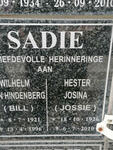 SADIE Wilhelm ? Hindenberg 1921-1996 & Hester Josina 1926-2010