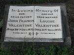 VALENTINE John Francis -1933 & Louise -1955