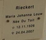 RIECKERT Maria Johanna Louw nee DU TOIT 1926-2007