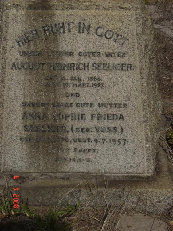 SEELIGER Auguste Heinrich 1863-1927 & Anna Sophie Frieda VOSS 18?0-1953