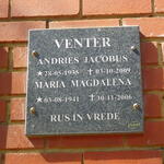 VENTER Andries Jacobus 1935-2009 & Maria Magdalena 1941-2006