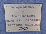EVANS Stan 1928-2020 & Ann 1933-2018